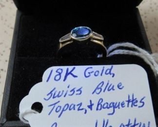 18K Gold, Swiss Blue Topaz & Diamond Ring