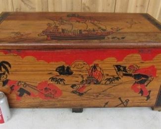 Wooden Toy Box w/Ship Designs