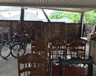 Oak dining chairs, pressed back