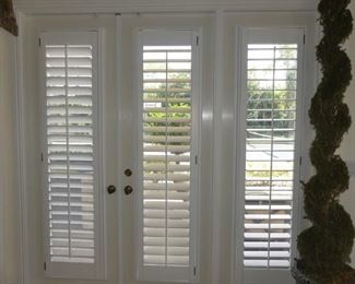 Interior view of impact French doors with sidelight and attached Plantation Shutters (3 available)