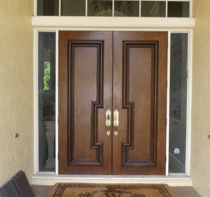 Exterior view of front doors with Baldwin brass hardware