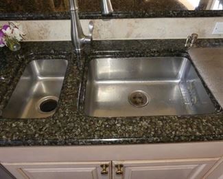 Stainless steel under-mount double basin kitchen sink