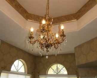 18" Brass & Crystal Chandelier