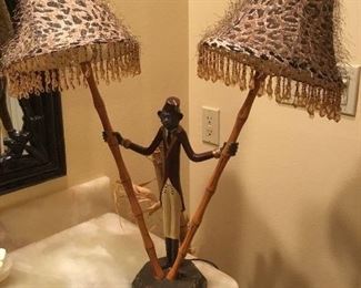 Monkey lamp with fringe shades