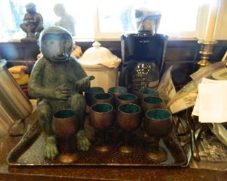Copper serving tray and goblets - Monkey loves them!