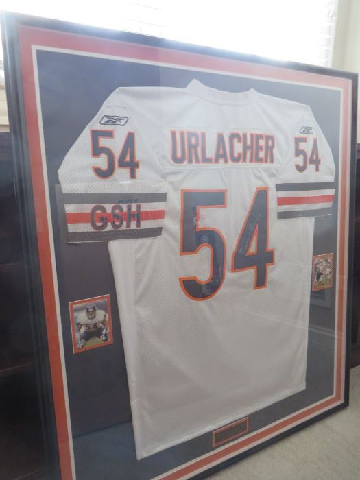 Hand signed and framed Urlacher jersey