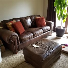 Leather couch and ottoman
