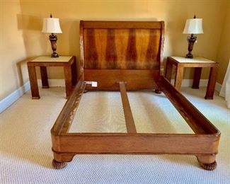 Milling Road (Baker) Queen Sleigh bed with Hickory Chair side tables