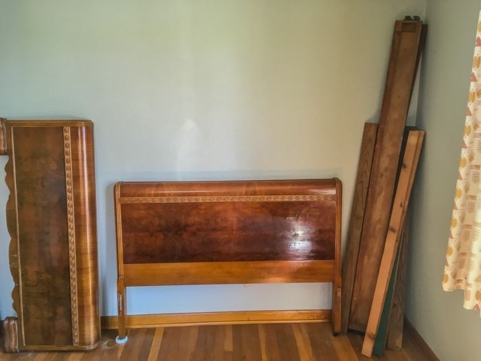 Part (1) of a 3-piece 1930/40's waterfall bedroom set.  Full size bed frame pictured here.