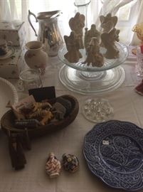 Hand carved wooden Noah's Ark and set of 4 Lenox angels. 