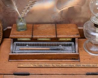 Antique Oak Inkwell / Desk Accessory