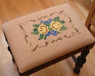Antique Stool with Needlepoint Seat