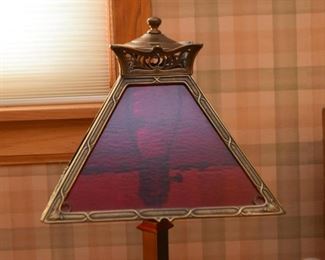 Brass Table Lamp with Red Glass Shade
