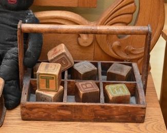 Primitive Wood Trug / Alphabet Blocks