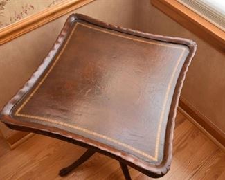 Leather Top Parlor Table with Carved Details