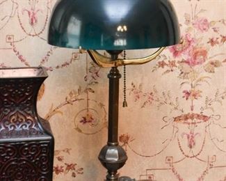 Table Lamp with Green Glass Shade