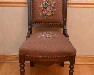 Antique Victorian Parlor Chair with Needlepoint Seat & Back