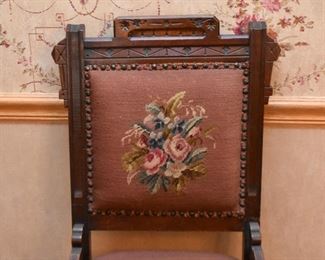 Antique Victorian Parlor Chair with Needlepoint Seat & Back
