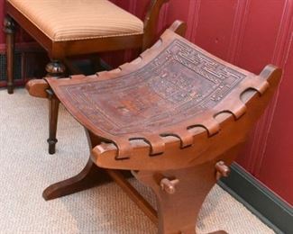 Vintage Wooden Chair / Seat with Tooled Leather (Aztec / Mayan Theme)