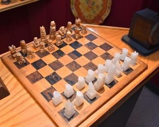 Chess Board with Stone Carved Pieces