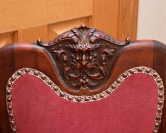 Antique / Vintage Parlor Chair with Carved Detail & Nailhead Trim
