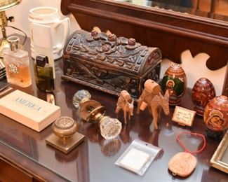 Vanity Items, Decorative Eggs, Vintage Door Knob, Wood Carved Box