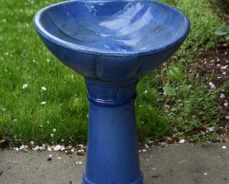 Blue Ceramic Birdbath