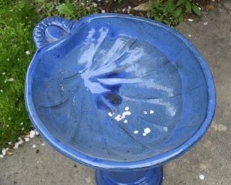 Blue Ceramic Birdbath