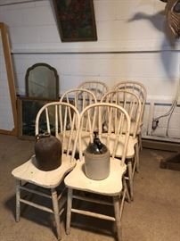 excellent set of 6 farmhouse chairs! Two more jugs! 