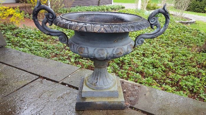 Large French antique cast iron urn!