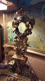 Antique decor piece -- has a hook on the back and may have been a pocket watch display (watch would hang on the back through the hole).