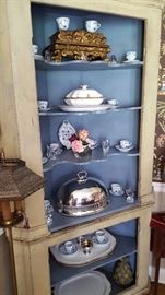 Vintage painted corner cabinet -- lovely color