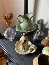 Frankoma bowl and pitcherand other decor