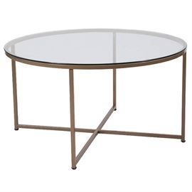 Flash Furniture Greenwich Collection Glass Coffee Table with Matte Gold Frame