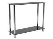 Flash Furniture Riverside Collection Black Glass Console Table with Shelves and Stainless Steel Frame