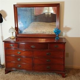 Antique Mahogany Dresser and Mirror by Dixie Furniture 
