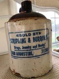San Augustine, Texas crock jug  re-glued and chipped