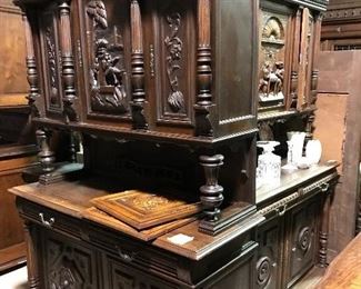 One of several Exceptional carved French hunt cabinets