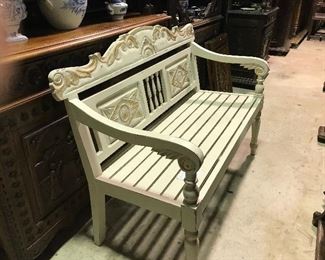 Painted teak garden bench