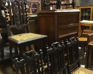 Set of carved barley twist chairs