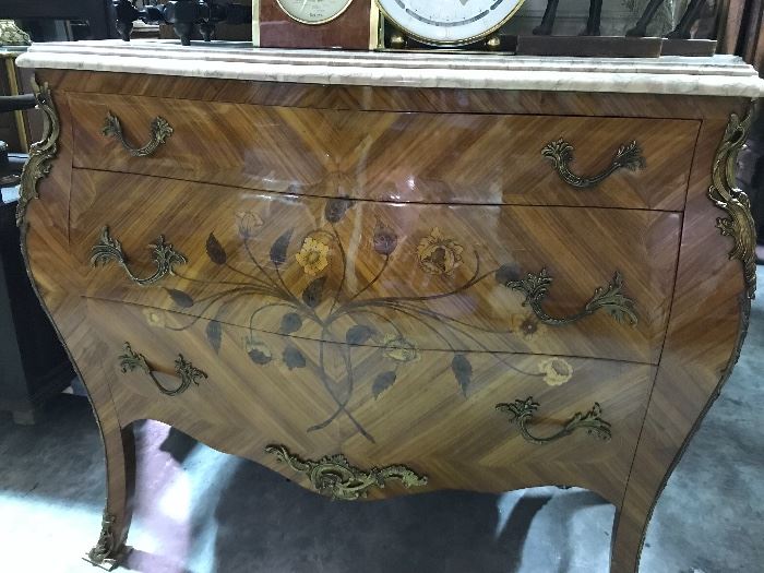 French inlaid marble top chest