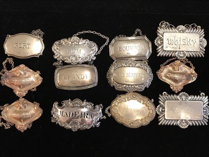 sterling & silverplate liquor decanter labels