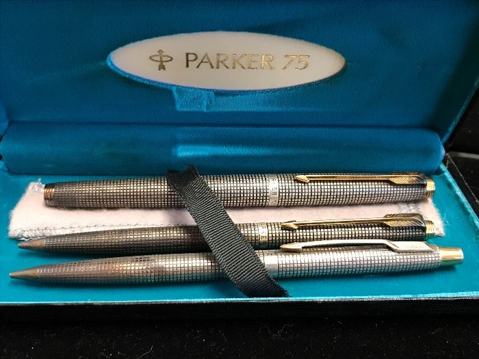 Sterling silver Parker fountain pen & pencil set