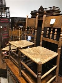 Rush seat French farmhouse chairs