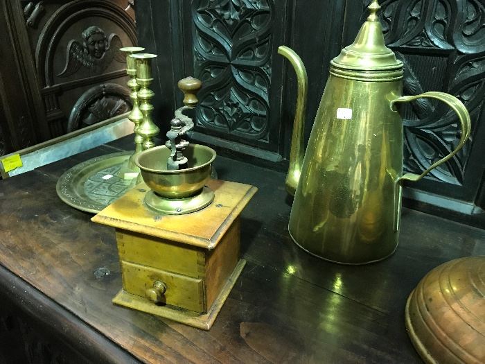 Coffee grinders, copper & brass