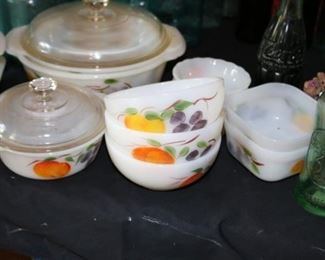 Vintage Fire King Fruit  Bowls  Gay Fad Milk Glass Hand Painted