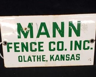 Porcelain Mann Fence Co. Sign
