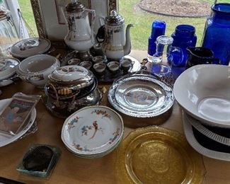 Royal Rochester, amber ware, blue glassware.
