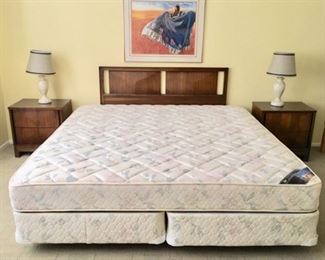 King Serta Mattress/Springs, Queen Headboard, Johnson Carper Nightstand (2)