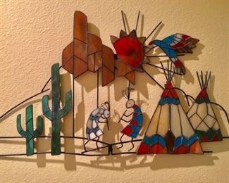 Stained Glass/Metal SW Art. Hang on wall, or fold it back to display on a flat surface.